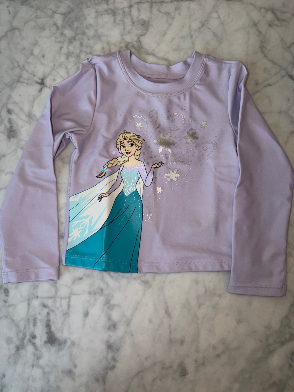 Disney Lavender Elsa Long Sleeve Rash Guard with Teal Dress Graphic 3T